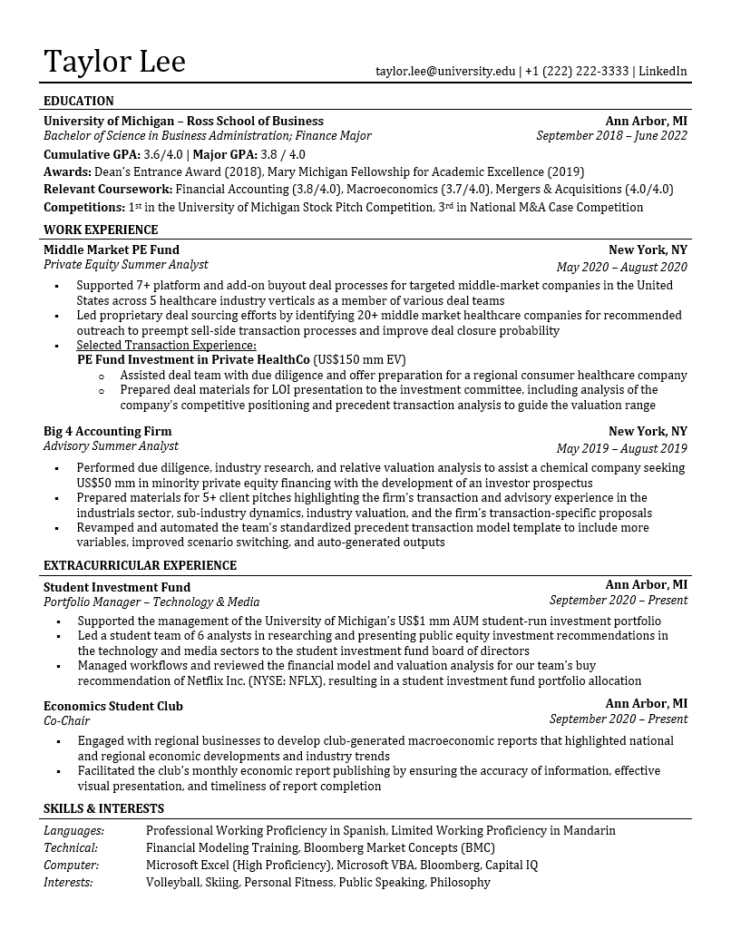 Investment Banking Resume Template